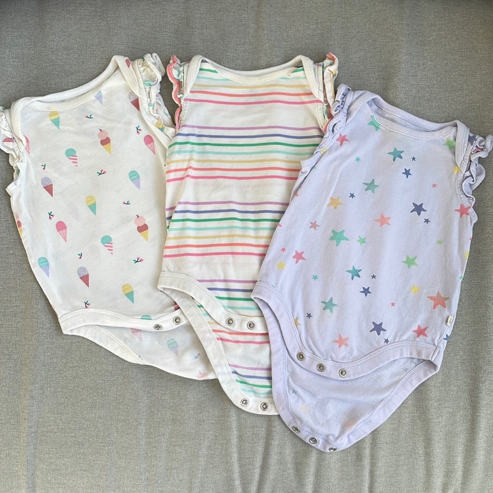 Gap baby girls bodysuits onesies 3-pack, summer Stars and Stripes, 3-6m